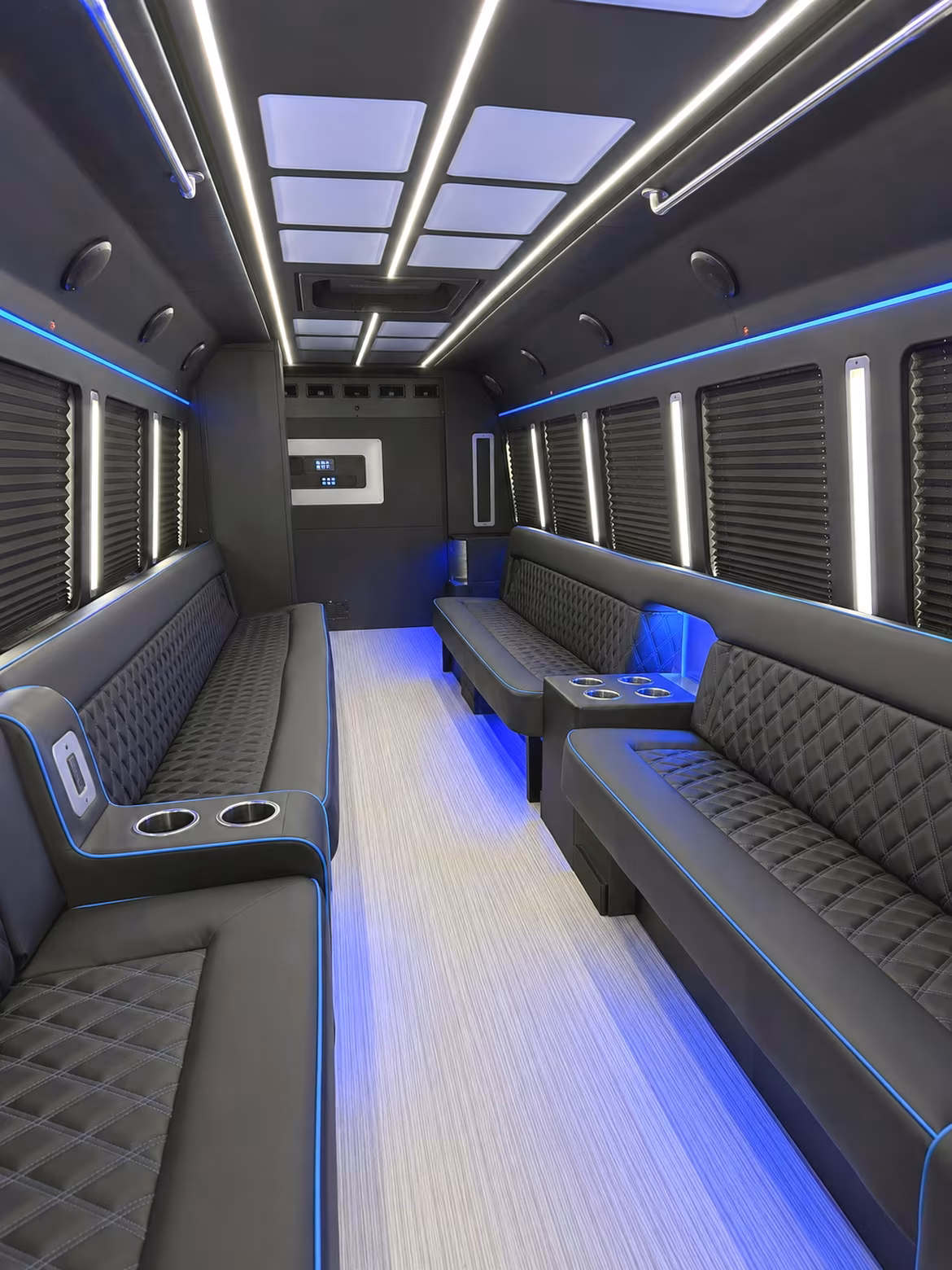 Wedding guests seated inside a party bus serving Santa Rosa